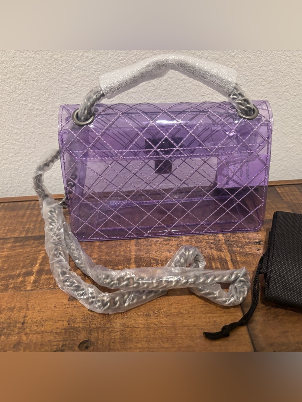 Kurt Geiger Lilac Quilted Clear Crossbody Bag with Chain Strap - Picture 5 of 5